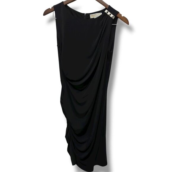 332 Michael Kors | EUC Women’s Black Draped Shoulder Sheath Dress (Size M) - Picture 3 of 15